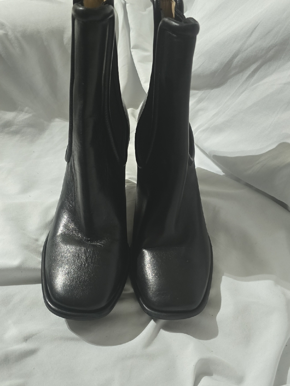 Coach Black Leather Square-Toe Chelsea Booties